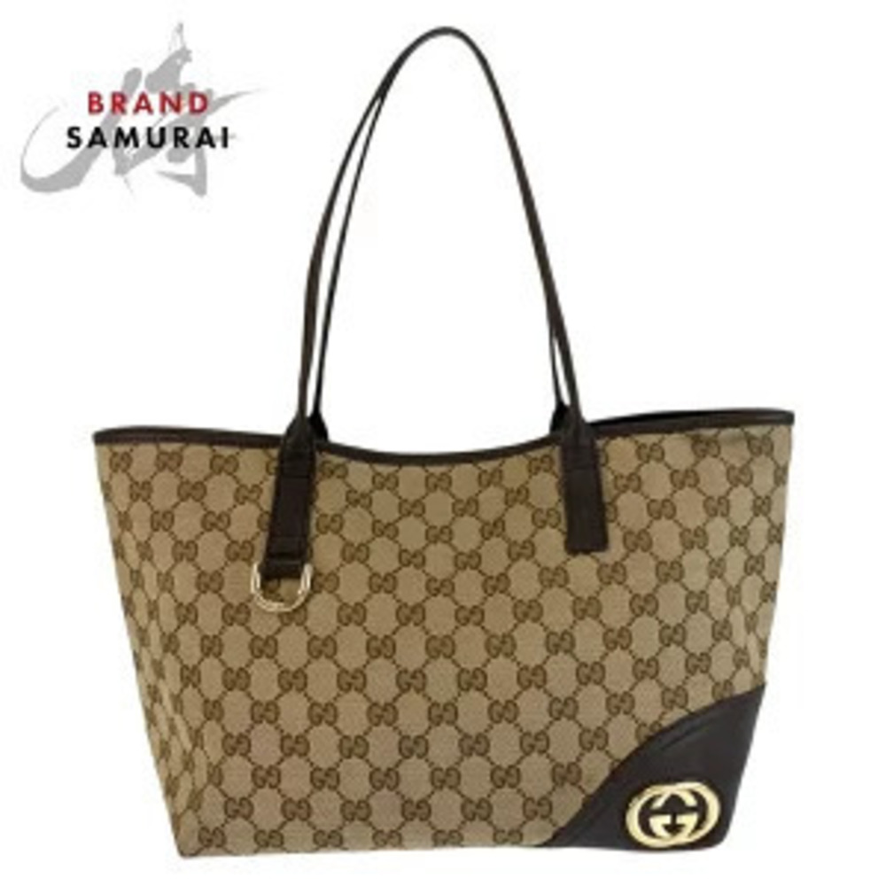 Gucci Brit tote bag shoulder beige brown GG canvas leather